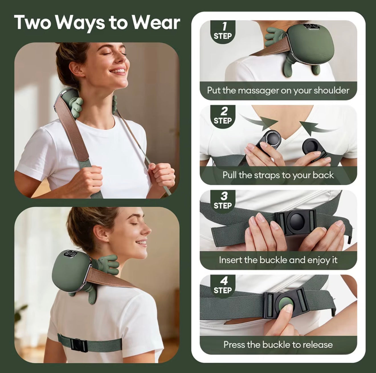 Green Finger Neck Shoulder Massager Wireless Neck Cervical Trapezius Kneading Massage Shawl Brushless Motor Neck masajeador