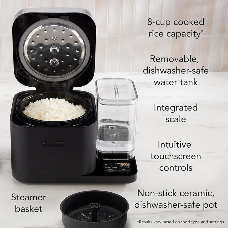 Patented 8 Cup Grain Rice Cooker with Integrated Water tank Automatically Release Water, Built-in Scale, IH Electromagnetic Heat