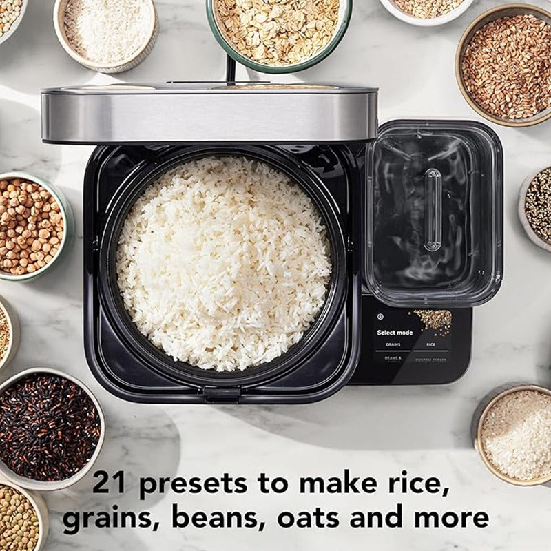 Patented 8 Cup Grain Rice Cooker with Integrated Water tank Automatically Release Water, Built-in Scale, IH Electromagnetic Heat