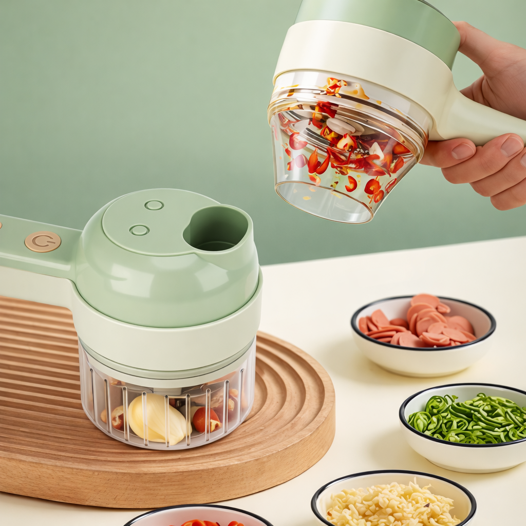4 in 1 Vegetable Cutter Handheld Electric Vegetables Slicer For Garlic Pepper Celery Ginger Meat With Brush Kitchen Accessories