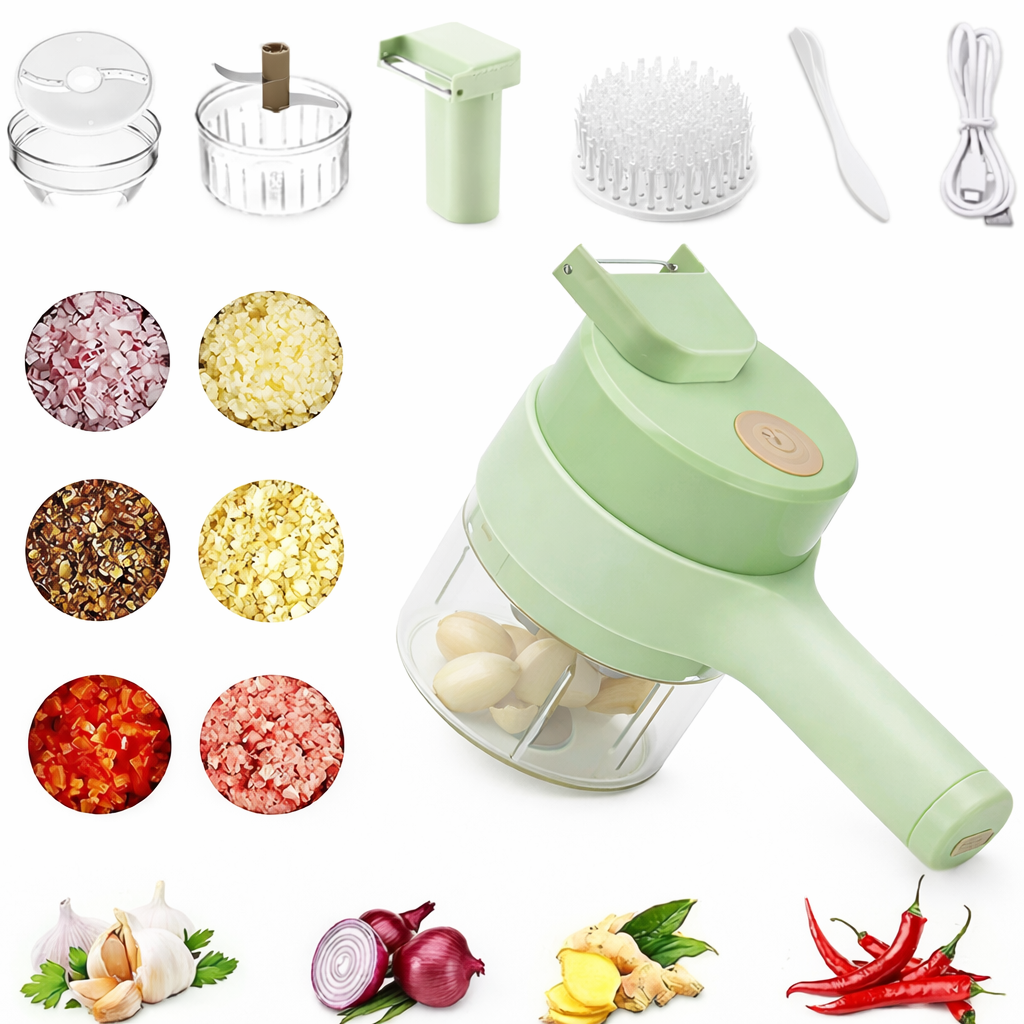 4 in 1 Vegetable Cutter Handheld Electric Vegetables Slicer For Garlic Pepper Celery Ginger Meat With Brush Kitchen Accessories