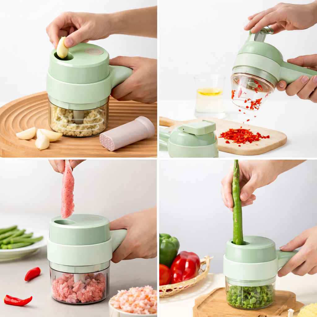 4 in 1 Vegetable Cutter Handheld Electric Vegetables Slicer For Garlic Pepper Celery Ginger Meat With Brush Kitchen Accessories