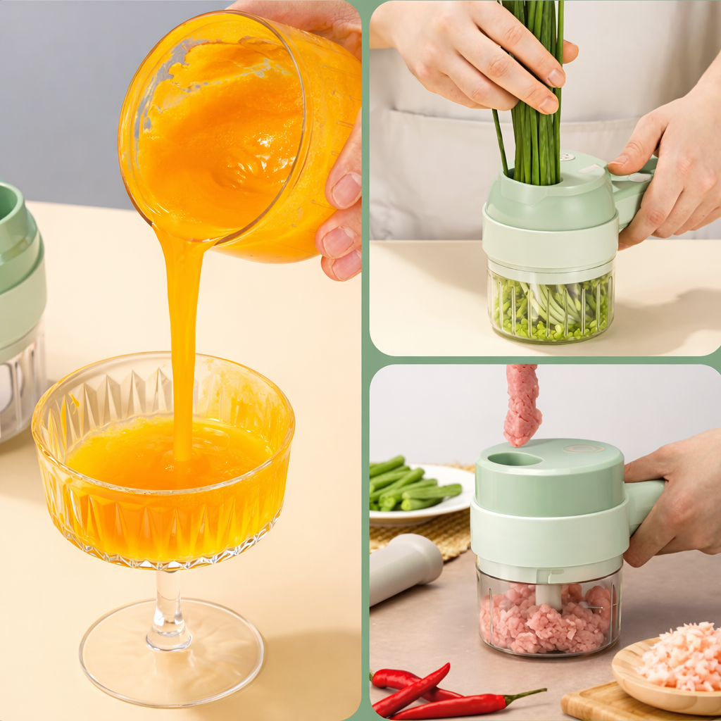 4 in 1 Vegetable Cutter Handheld Electric Vegetables Slicer For Garlic Pepper Celery Ginger Meat With Brush Kitchen Accessories