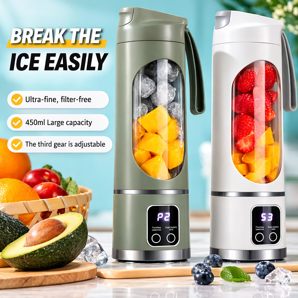 Portable Fruit Juicer 450ml Capacity 3 Gears USB Rechargeable Blender Ice Crusher