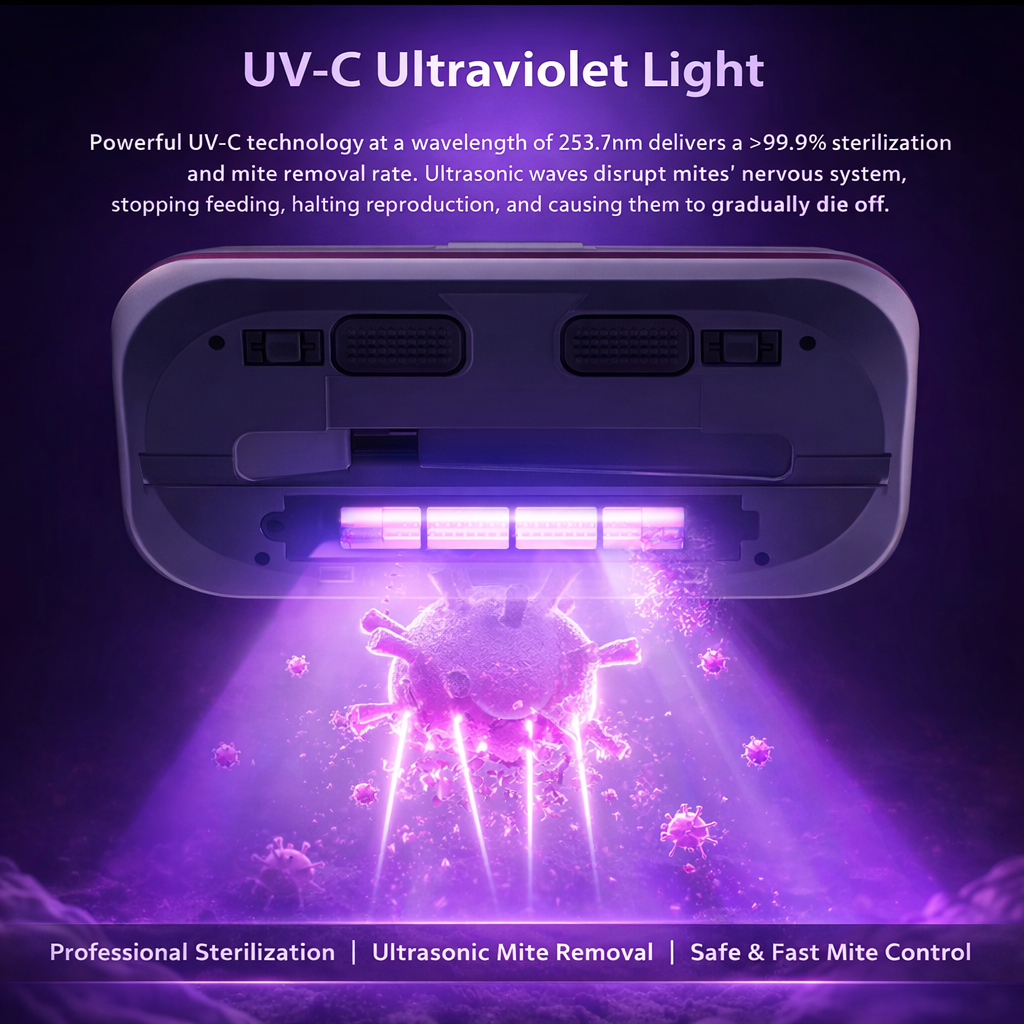 Mattress Vacuum Cleaner 100W Handheld Cordless UV Bed Vacuum Cleaner 2 Speeds Adjustable 250ml