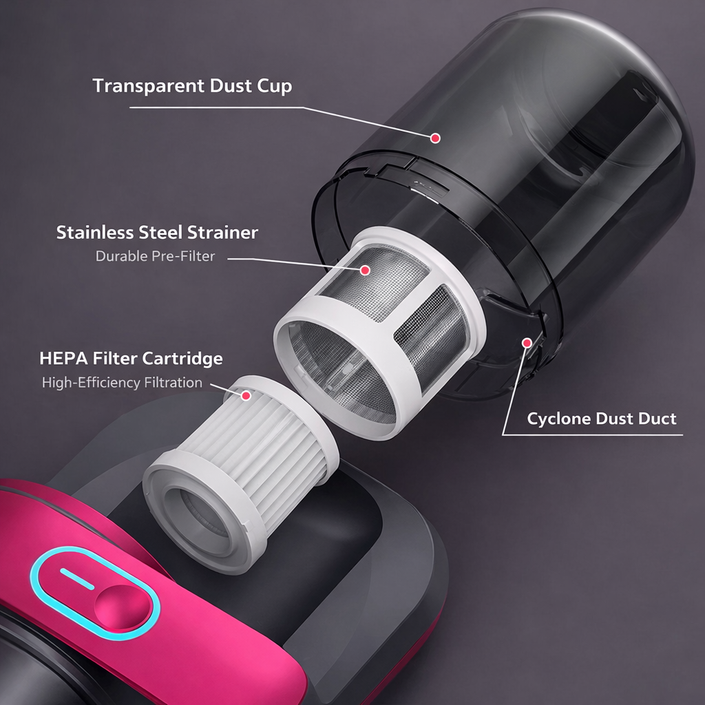 Mattress Vacuum Cleaner 100W Handheld Cordless UV Bed Vacuum Cleaner 2 Speeds Adjustable 250ml