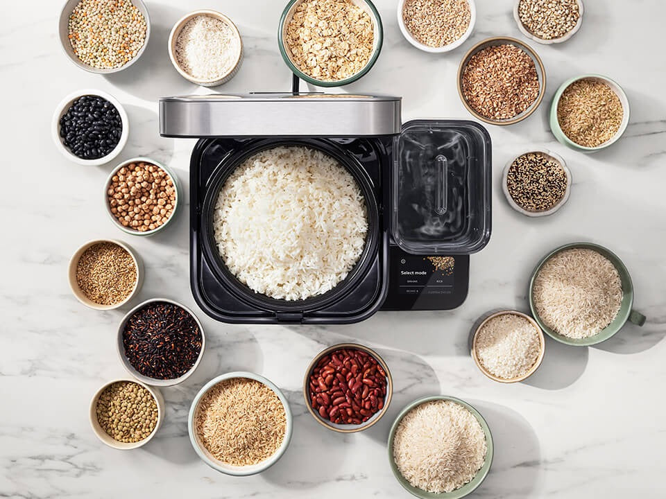 Patented 8 Cup Grain Rice Cooker with Integrated Water tank Automatically Release Water, Built-in Scale, IH Electromagnetic Heat