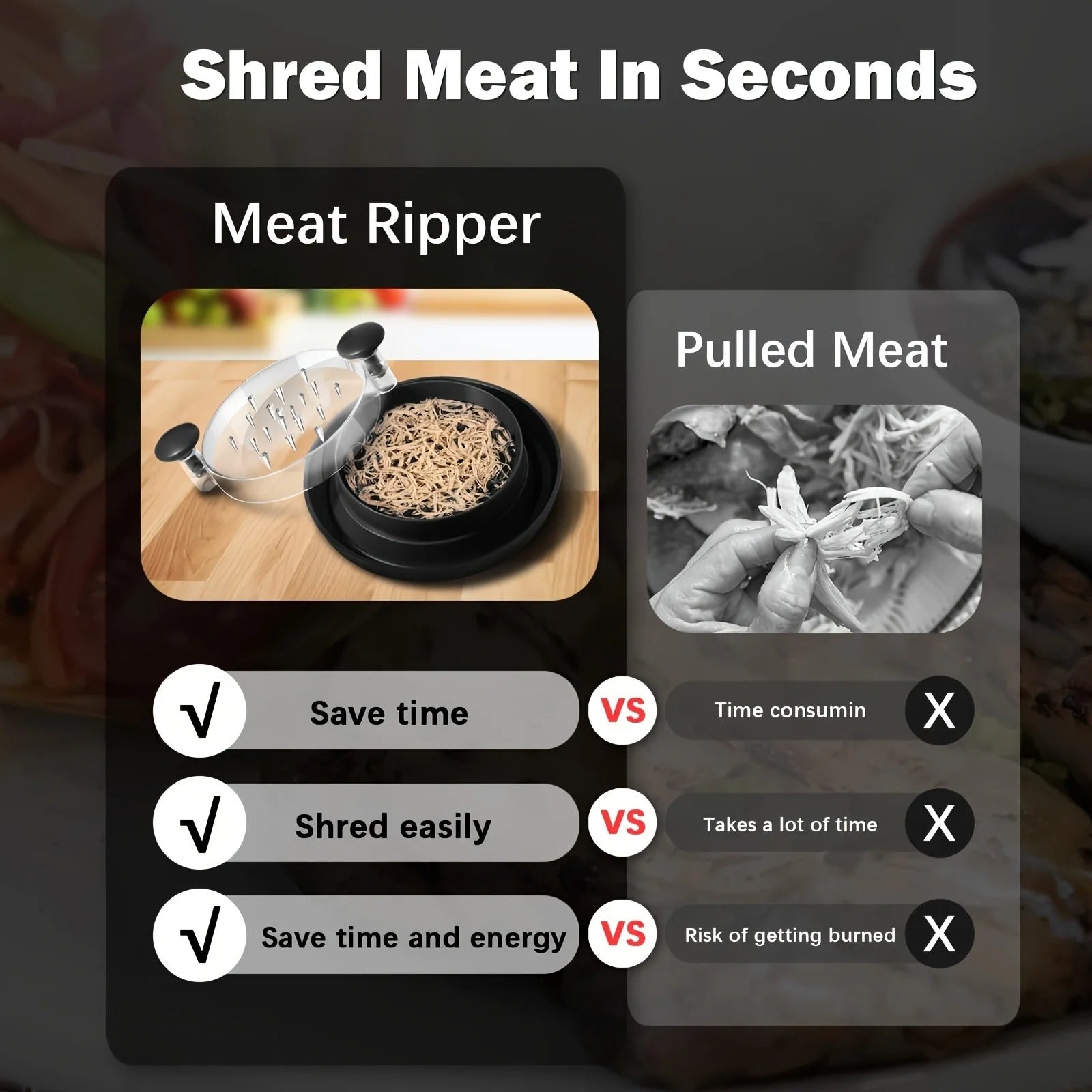 Chicken Shredder with Transparent Cover: Large Anti-Slip Rotating Tool for Chopping Chicken, Beef