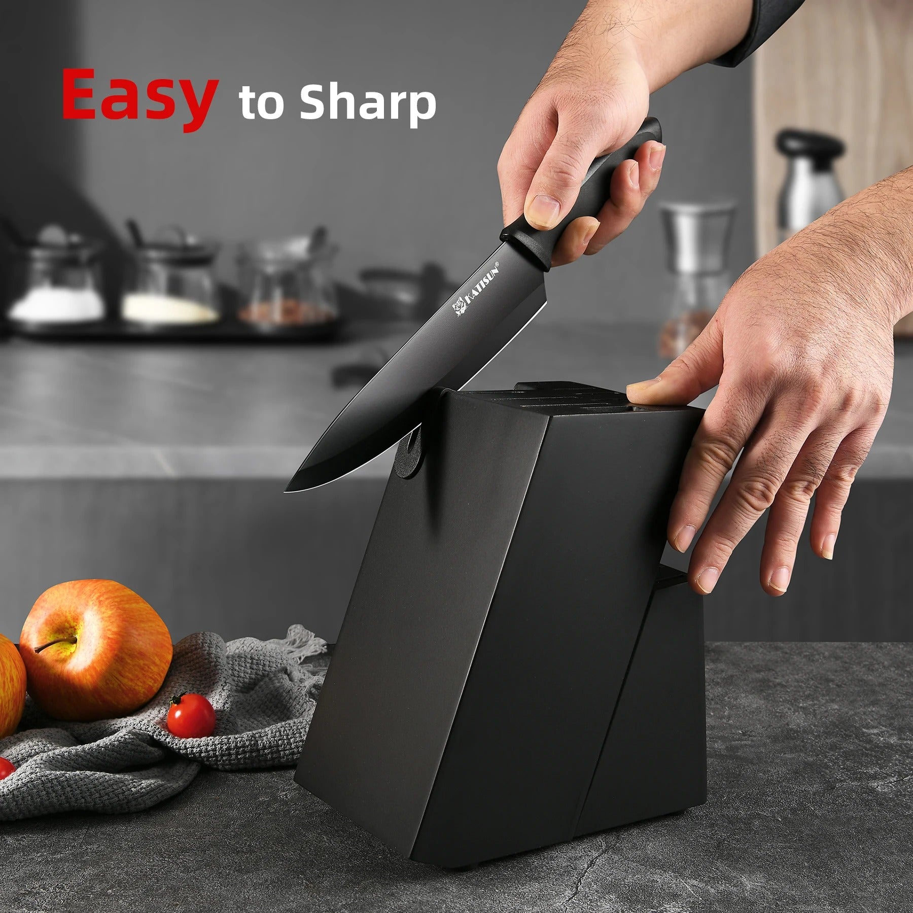 15 Piece High Quality Stainless Steel Kitchen Knife Set with Sharpener Black Knife Set with Block